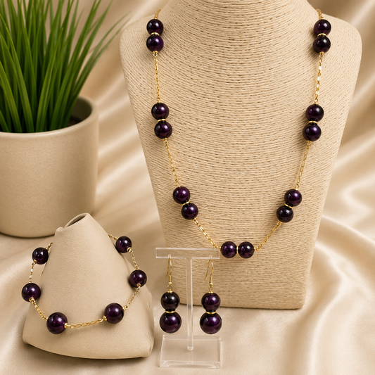 Maroon Stunning Gemstones Multiple Pearl Set