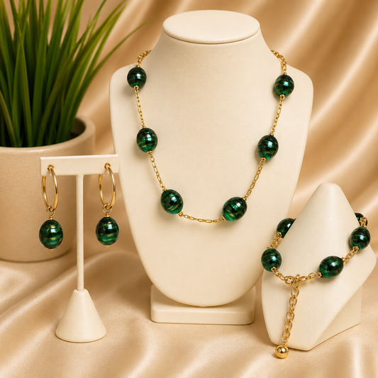 Peacock Green Premium Pearl Set – Elegant & Ready to Wear