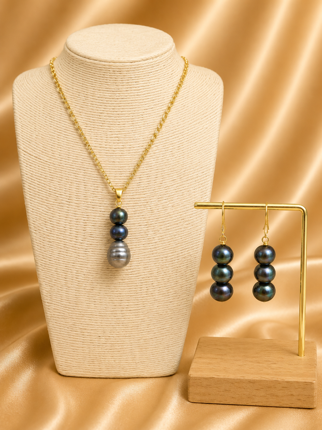 Natural Black Baroque Pearls Set With 14K GF