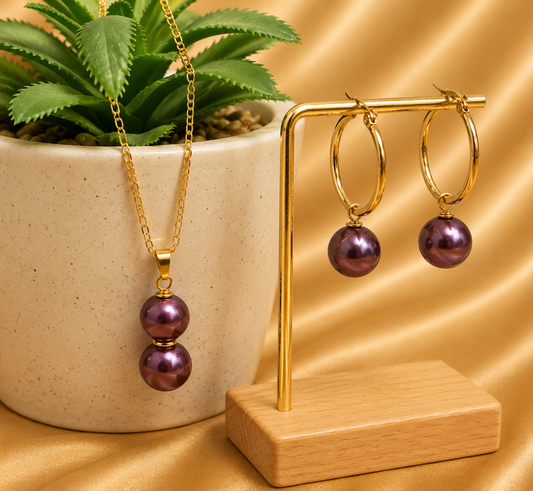 Double Purple Premium Swarovski Pearls Set