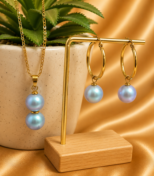 Double Iridescent Blue Premium Swarovski Pearls Set