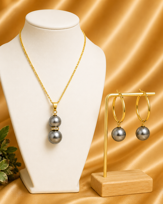 Double Black Premium Swarovski Pearls Set