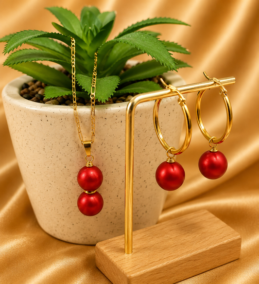 Double Red Premium Swarovski Pearl Set