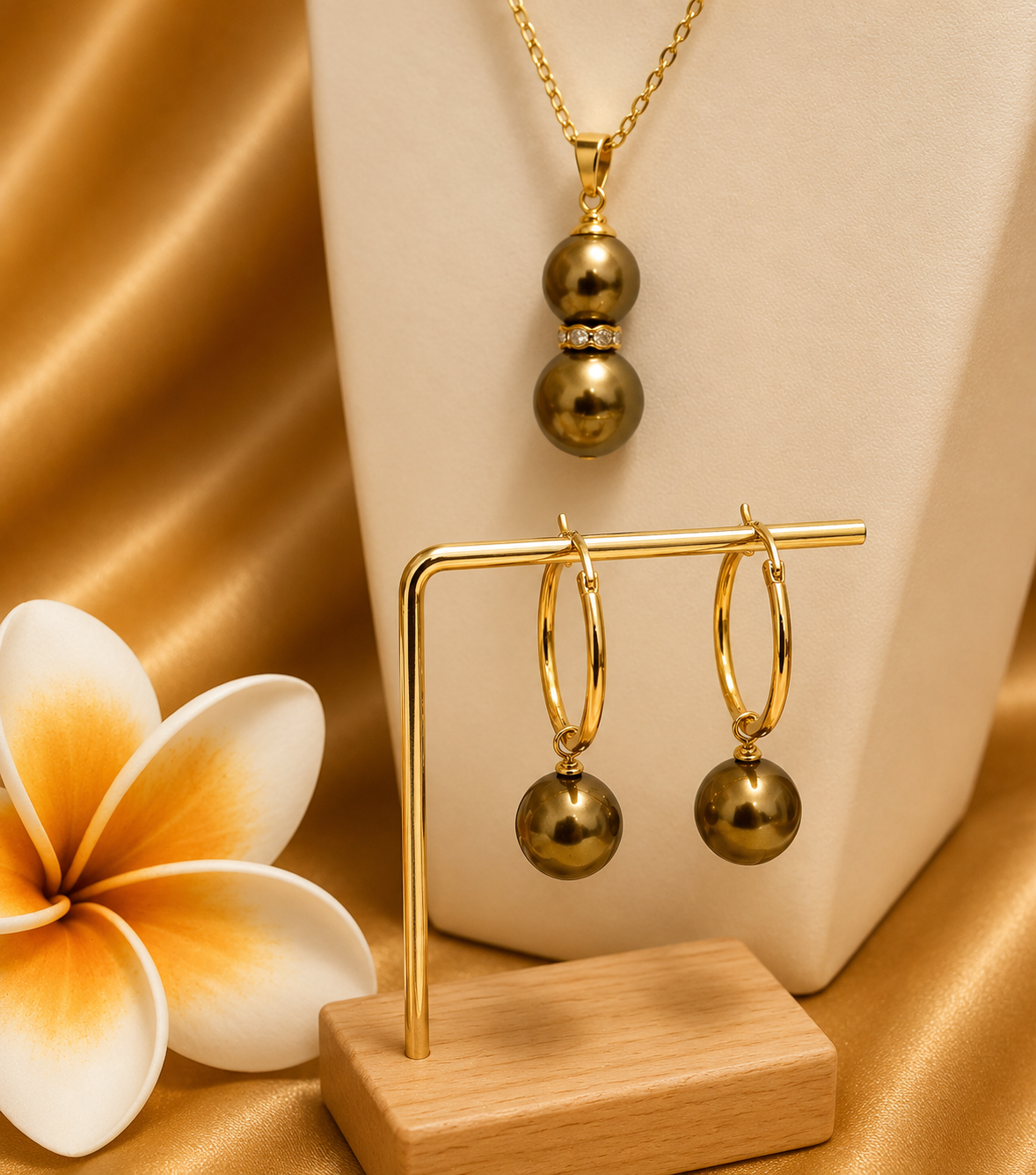 MALYN - Olive Green Premium Swarovski Pearl Set