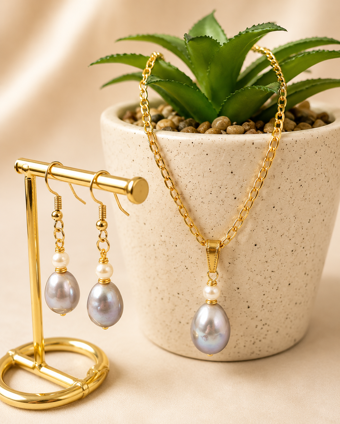 SILIVA - Silver Natural Freshwater Pearl Set - With 14k GF