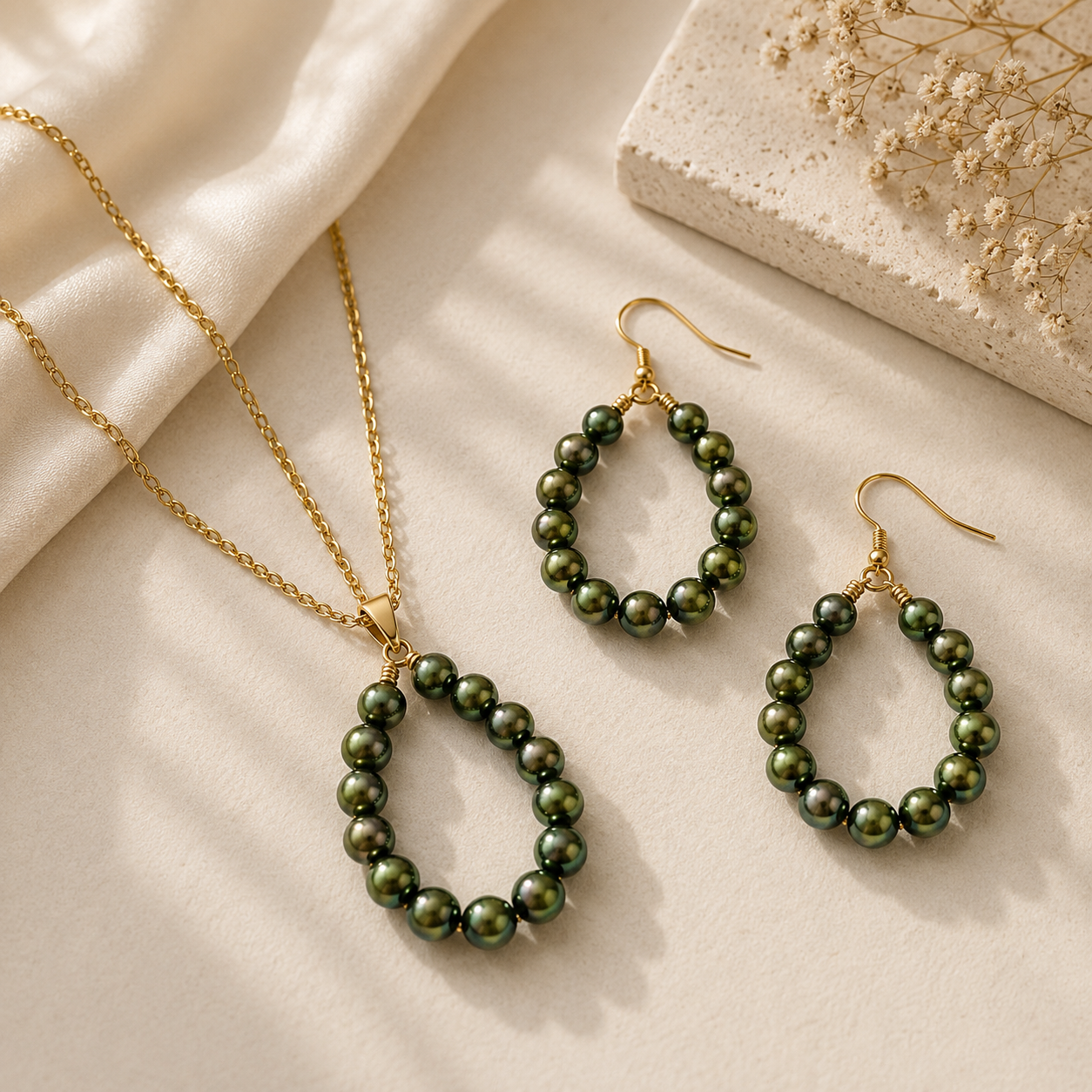 Moonlight Elegance Pearl Set – Necklace & Hook Drop Earrings