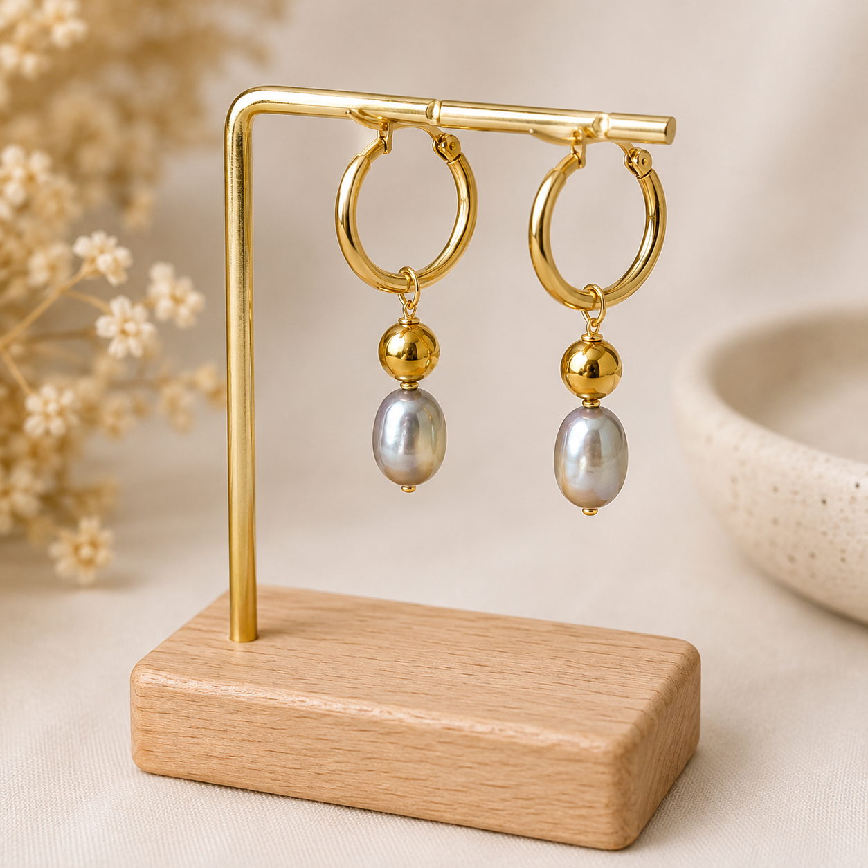 LUNA - Natural Grey Freshwater Pearl Earrings
