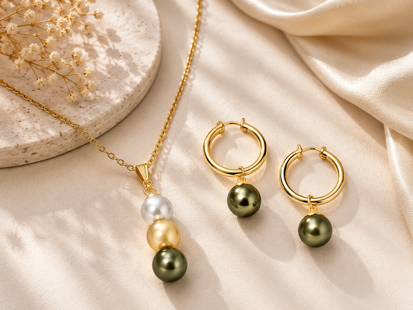 Madelyne - Tripple Pearls Pendant Swarovski Pearl Set