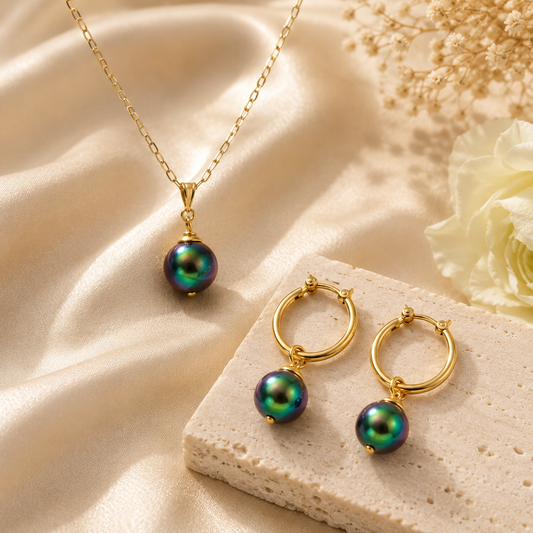 Rayla - Lustre Iridiscent Green Premium Swarovski Pearl Set
