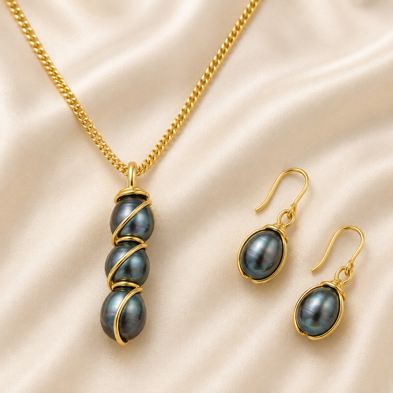 Caged Triple Tahitian Pearl Set