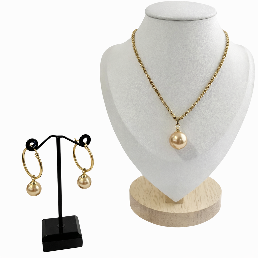 Evelyn set- Gold Pearl's Set with a water-proof & non tarnish gold chain