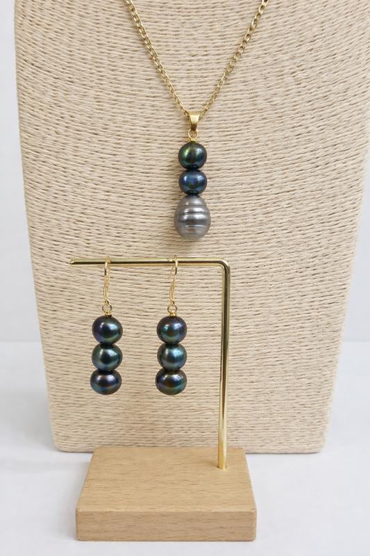 Natural Black Baroque Pearls Set With 14K GF