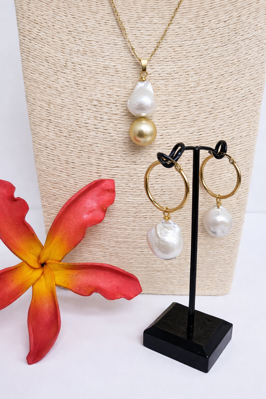 AELYN - Natural Baroque & Golden Premium Swarovski Pearl Set With 14K GF