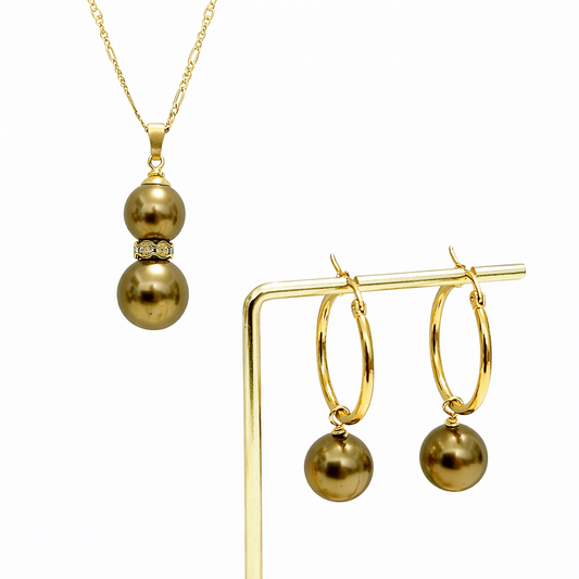 MALYN - Olive Green Premium Swarovski Pearl Set