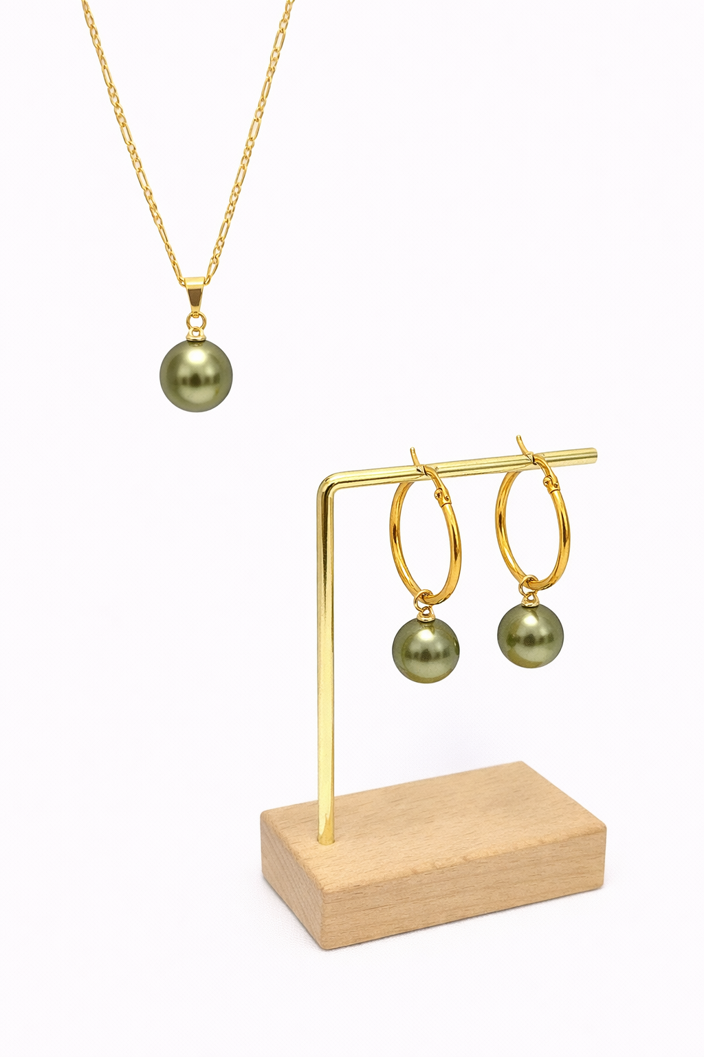 Single Caged - Olive Green Swarovski Pearl's set