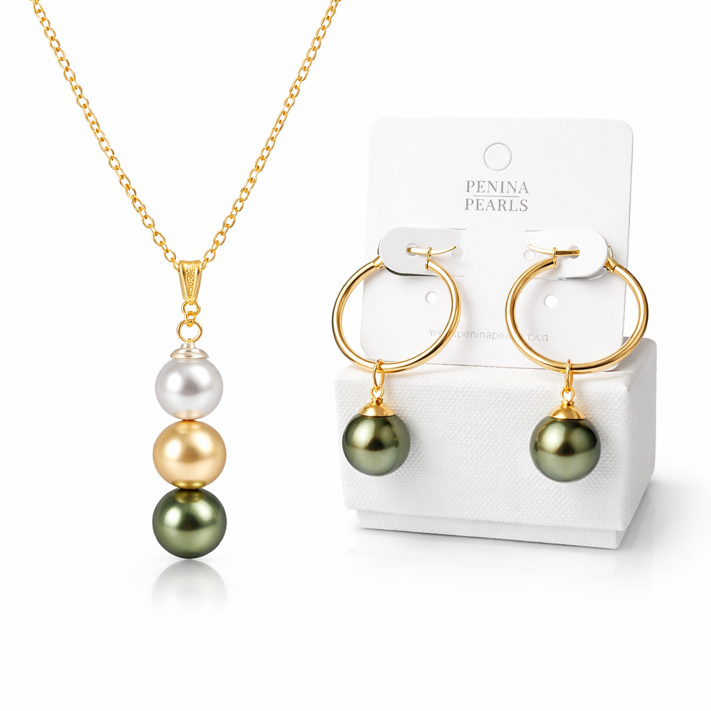 Madelyne - Tripple Pearls Pendant Swarovski Pearl Set