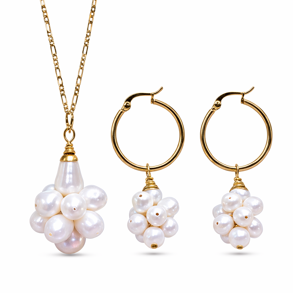 Grace - Natural White Grape Clustered Pearl Set