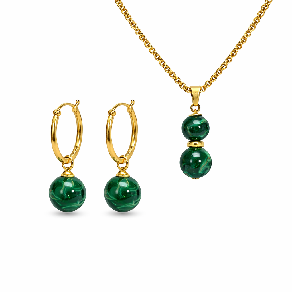 Liora - Duo Green Marble Gem Stone Pearl Set
