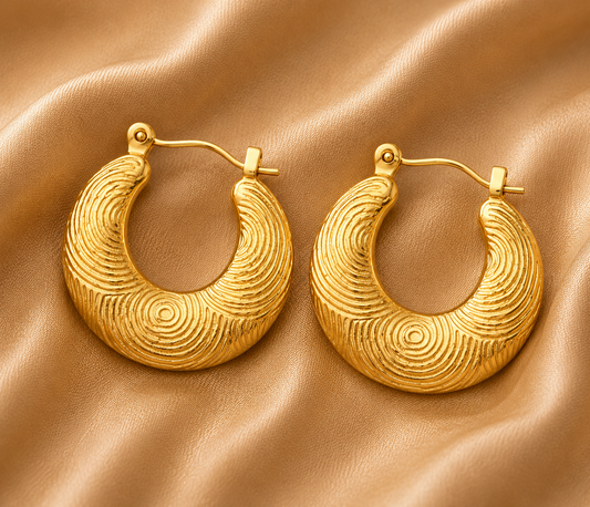 Waterproof Textured Gold Crescent Hoop Earrings 18K Gold Plated