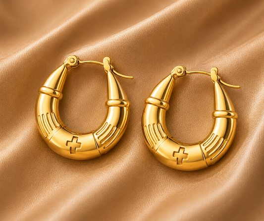 Waterproof Bold Gold Crescent Hoop Earrings 18K Gold Plated