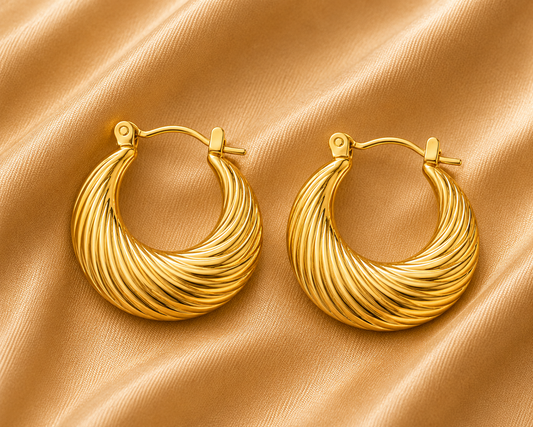 Waterproof Gold Wave Crescent Hoop Earrings 18k Gold Plated
