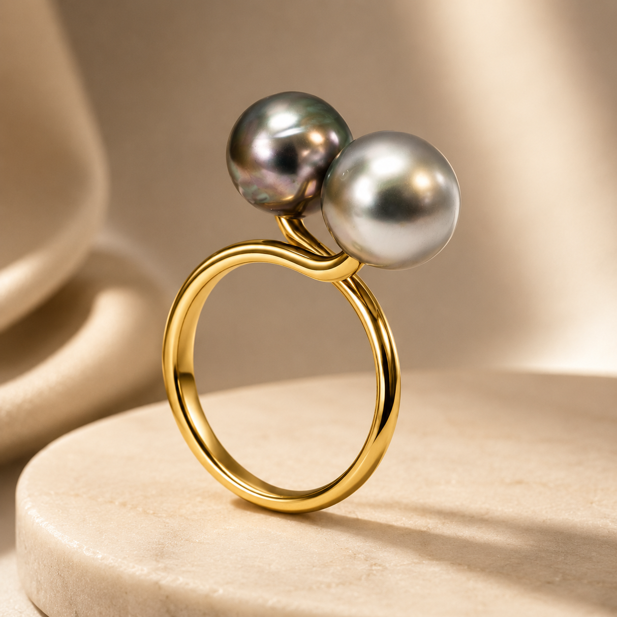 Adjustable Authentic Duo Tahitian Pearl Ring with 14K GOLDFILLED band