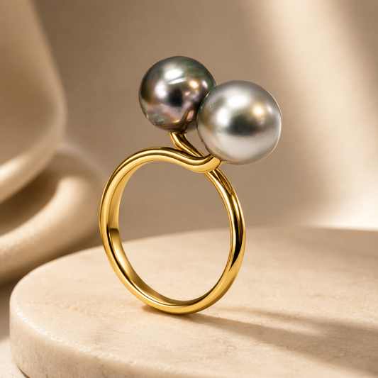 Adjustable Authentic Duo Tahitian Pearl Ring with 14K GOLDFILLED band