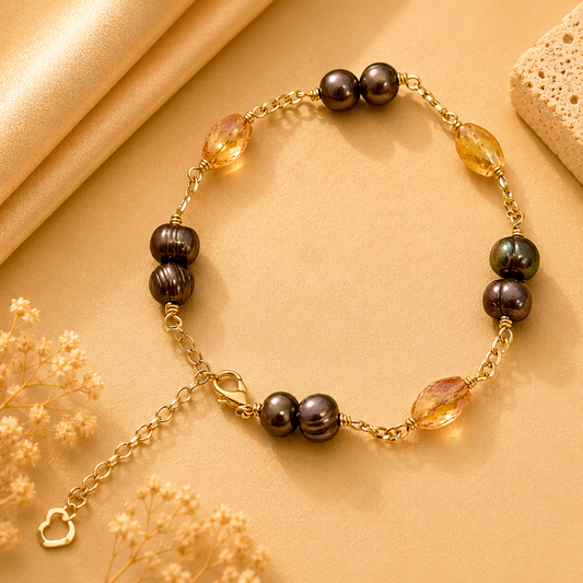 Rimma - Stunning Freshwater Pearls & Opal Crystals bracelet