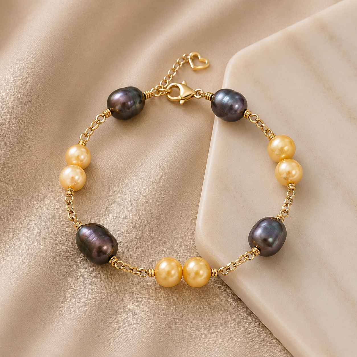Tarsel - Mixture of Natural Premium Yellow Freshwater and Black Pearls Bracelet