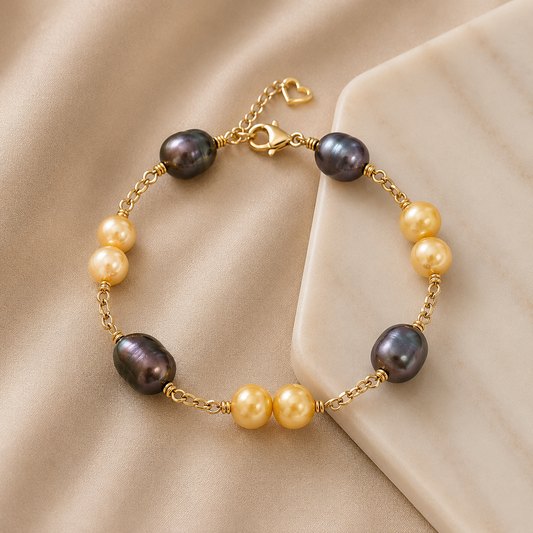 Tarsel - Mixture of Natural Premium Yellow Freshwater and Black Pearls Bracelet
