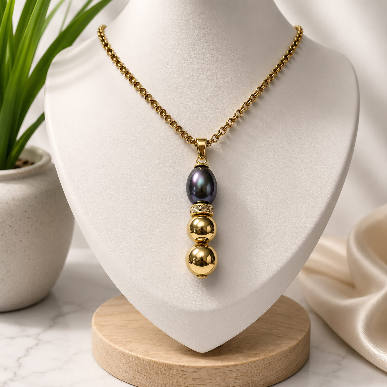 Talavou - Tahitian with Gold Pearl Necklace