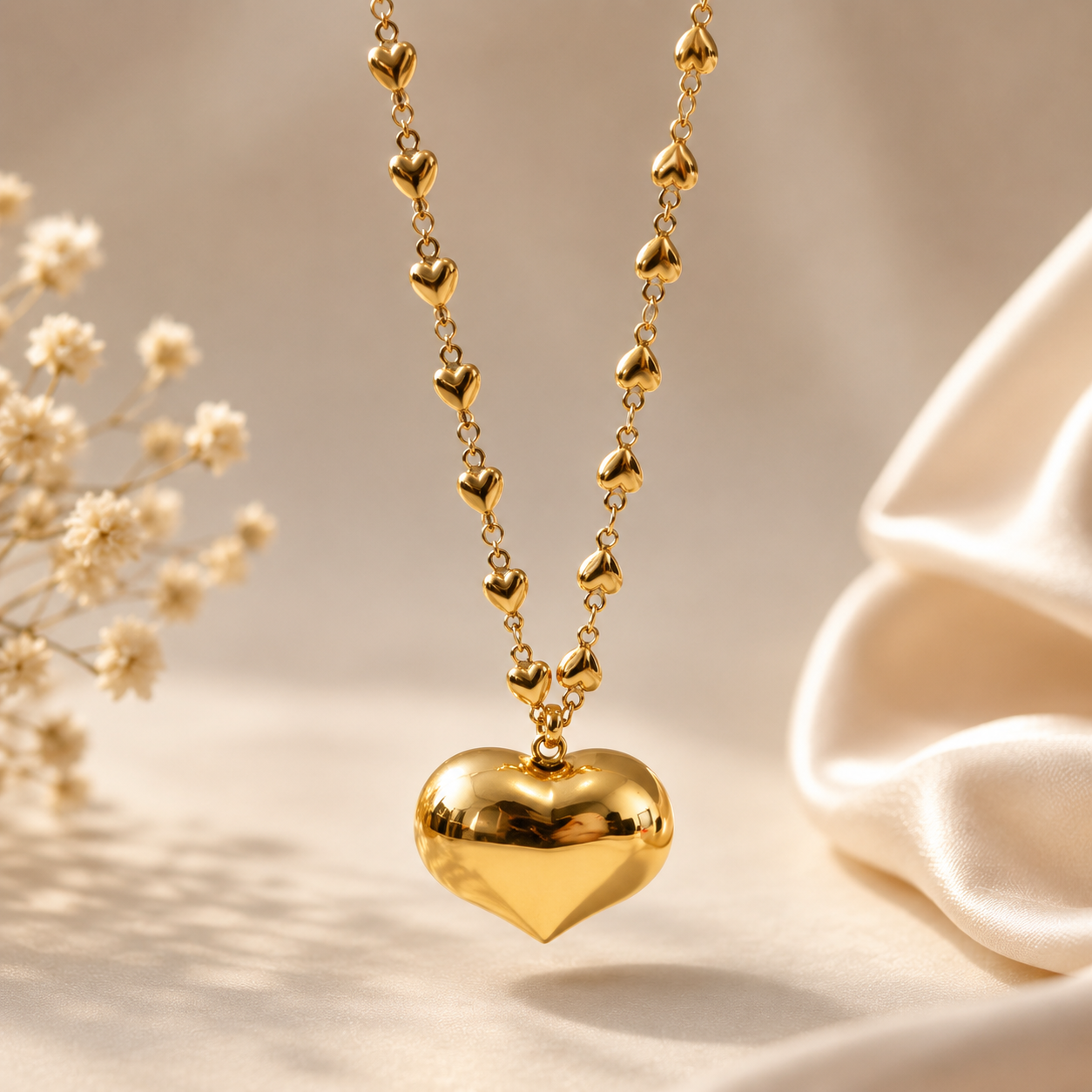 Heart Filled Necklace Chain Water-Proof & Non Tarnishing Necklace
