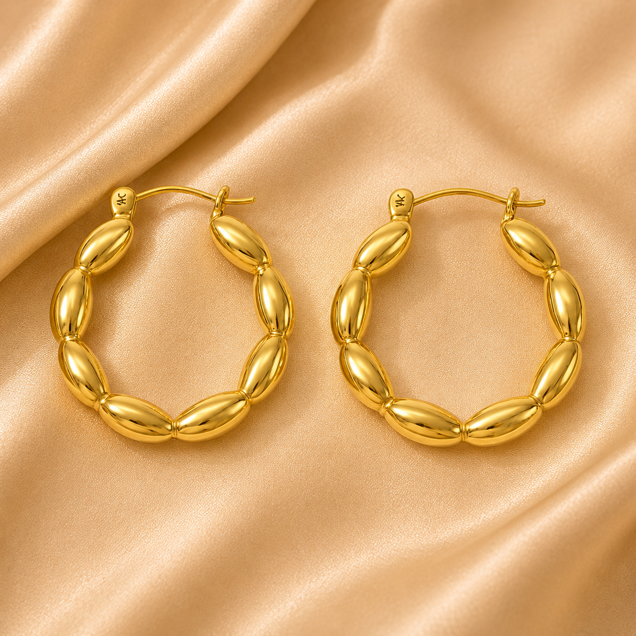 Waterproof Beaded Gold Hoop Earrings