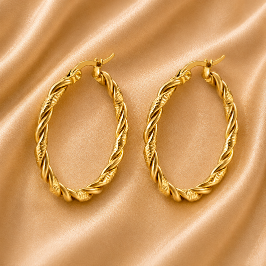 Waterproof Classic Twisted Gold Hoop Earrings 18k Gold Plated