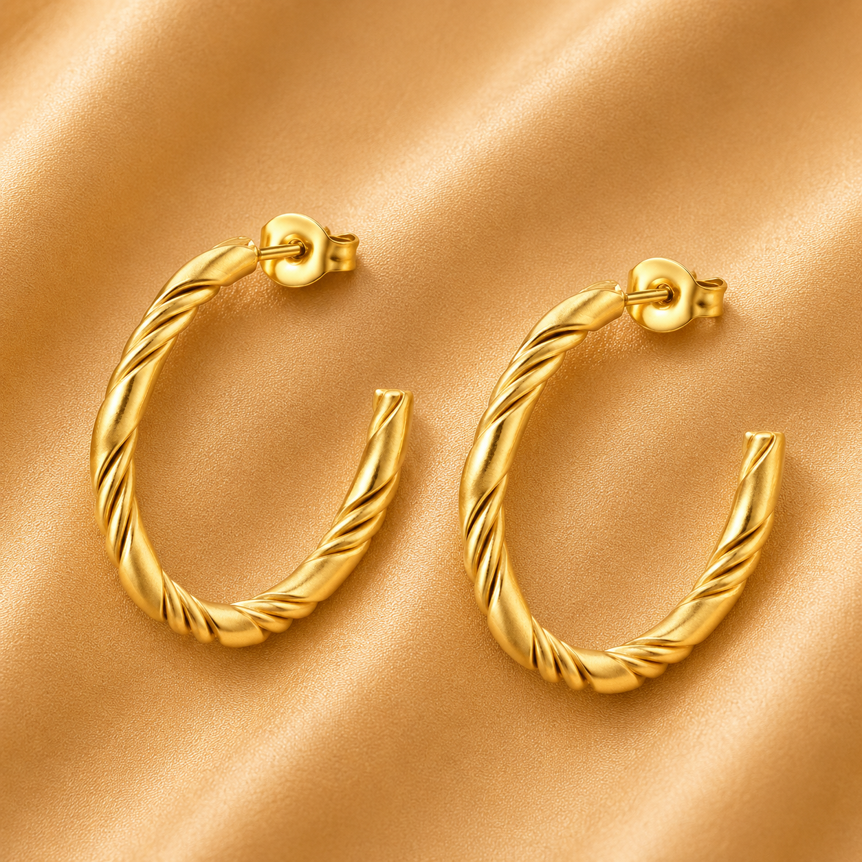Waterproof Twisted Gold Hoop Earrings 18k Gold Plated