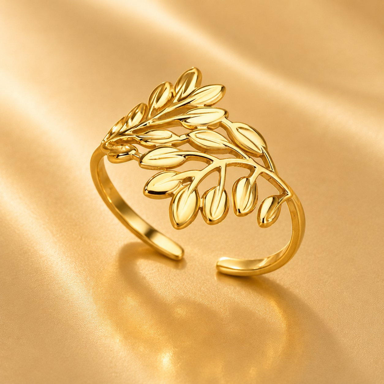 Gold Olive Leaf Open Ring – Waterproof | One Size Fits All