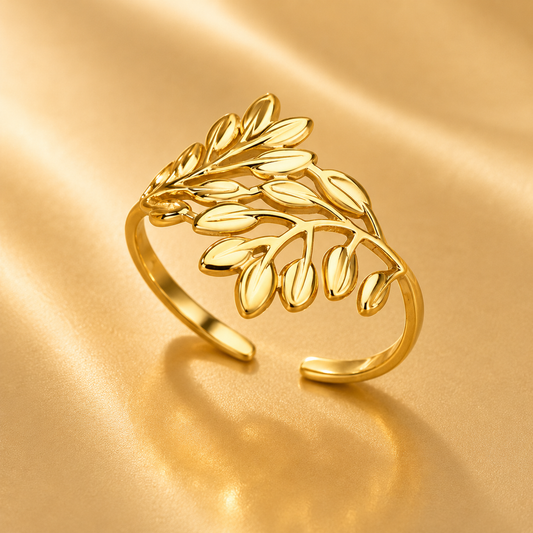 Gold Olive Leaf Open Ring – Waterproof | One Size Fits All