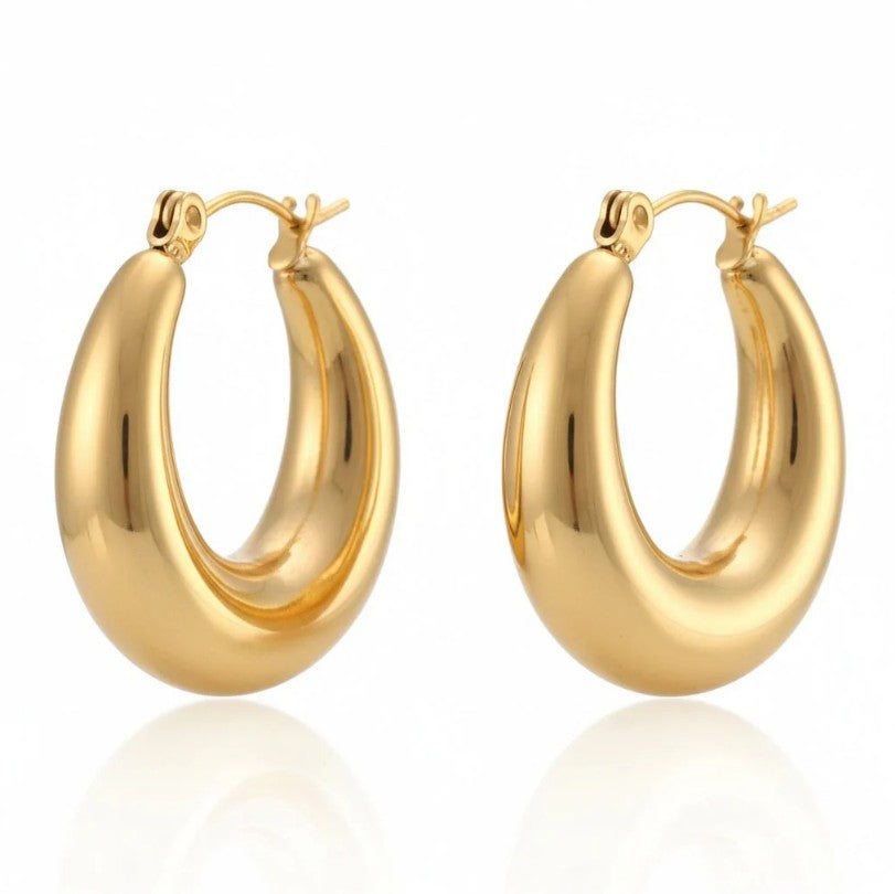 Waterproof Bold Gold Dome Hoop Earrings