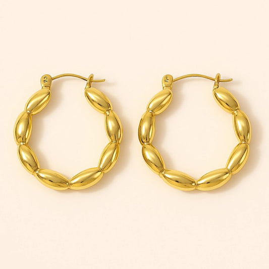 Waterproof Beaded Gold Hoop Earrings