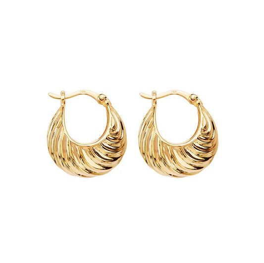 Waterproof Textured Gold Swirl Hoop Earrings