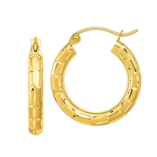Waterproof Diamond-Cut Textured Gold Hoop Earrings