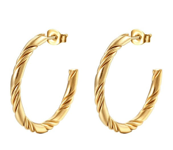 Waterproof Twisted Gold Hoop Earrings 18k Gold Plated