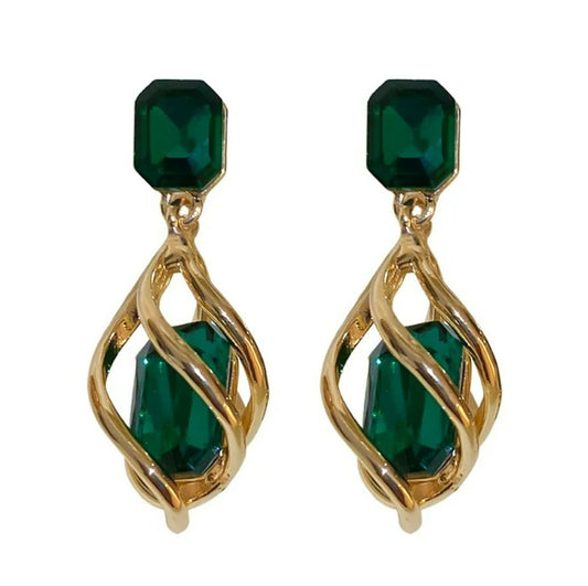 Emerald Green Crystal Drop Earrings