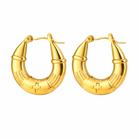Waterproof Bold Gold Crescent Hoop Earrings 18K Gold Plated
