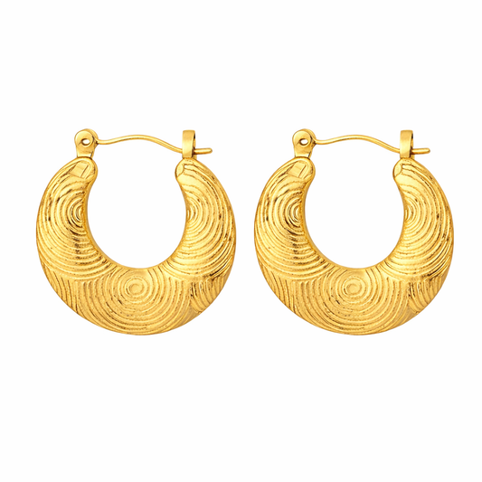 Waterproof Textured Gold Crescent Hoop Earrings 18K Gold Plated