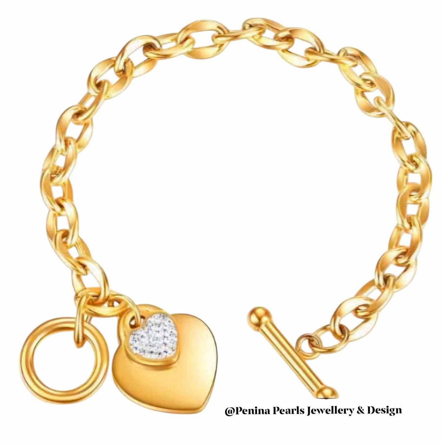 Waterproof Stainless Steel Heart Charm Bracelet