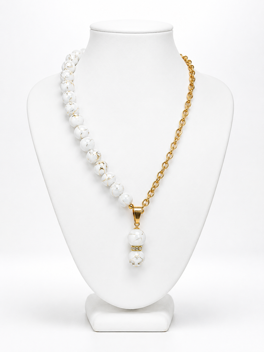 1/2 Pearl Necklace with Duo-Pearl Pendant