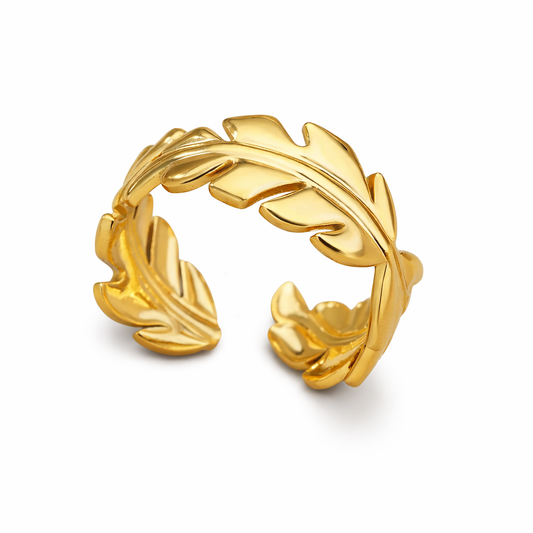 Gold Fern Leaf Open Ring – Waterproof | One Size Fits All