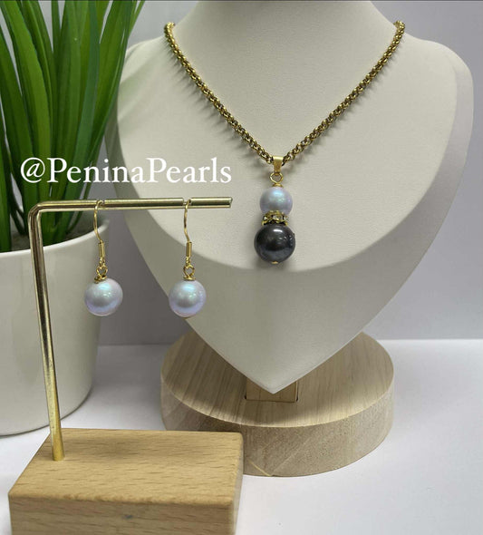 Eliora - Tahitian with Blue Iridescent Pearl Set