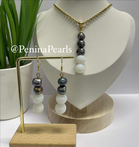 Veda - Mix of Natural Pearl and White Gem Stones Set